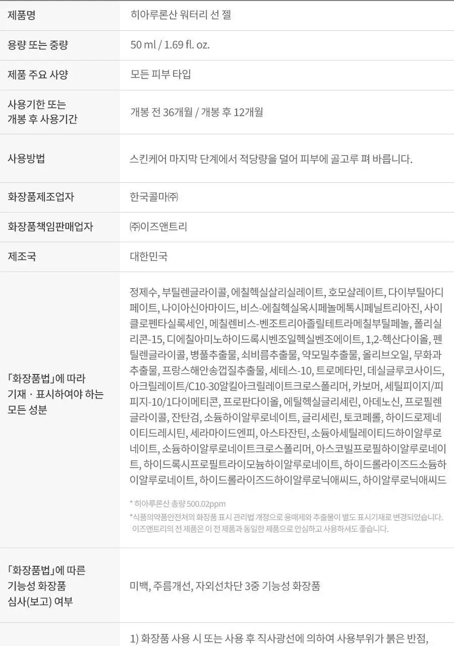 [NCT 재민PICK] 이즈앤트리 히아루론산 워터리 선젤 50ml 상세페이지 29